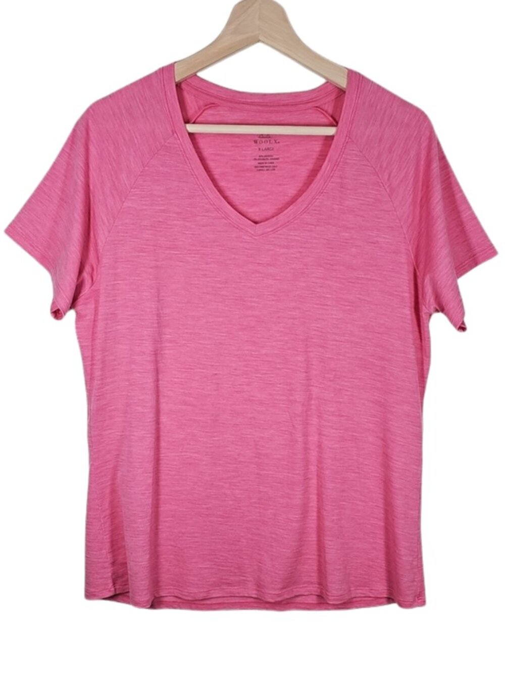 Woolx Mia V-Neck Merino Wool Short Sleeve Tee XL Pink Travel Outdoor Athleisure